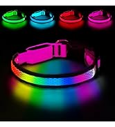 PWOD LED Dog Collar, Light Up Dog Collar USB Rechargeable, Nylon Adjustable Comfortable Soft Brig...