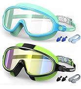 VegoVia Kids Swim Goggles 2 Pack, Anti-Fog UV Protection Wide View Swimming Goggles for Kids 3-15...
