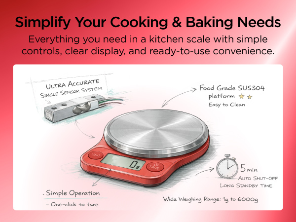 Kitchen Mama food scale with tare function, stainless steel platform, kitchen mama yes you can