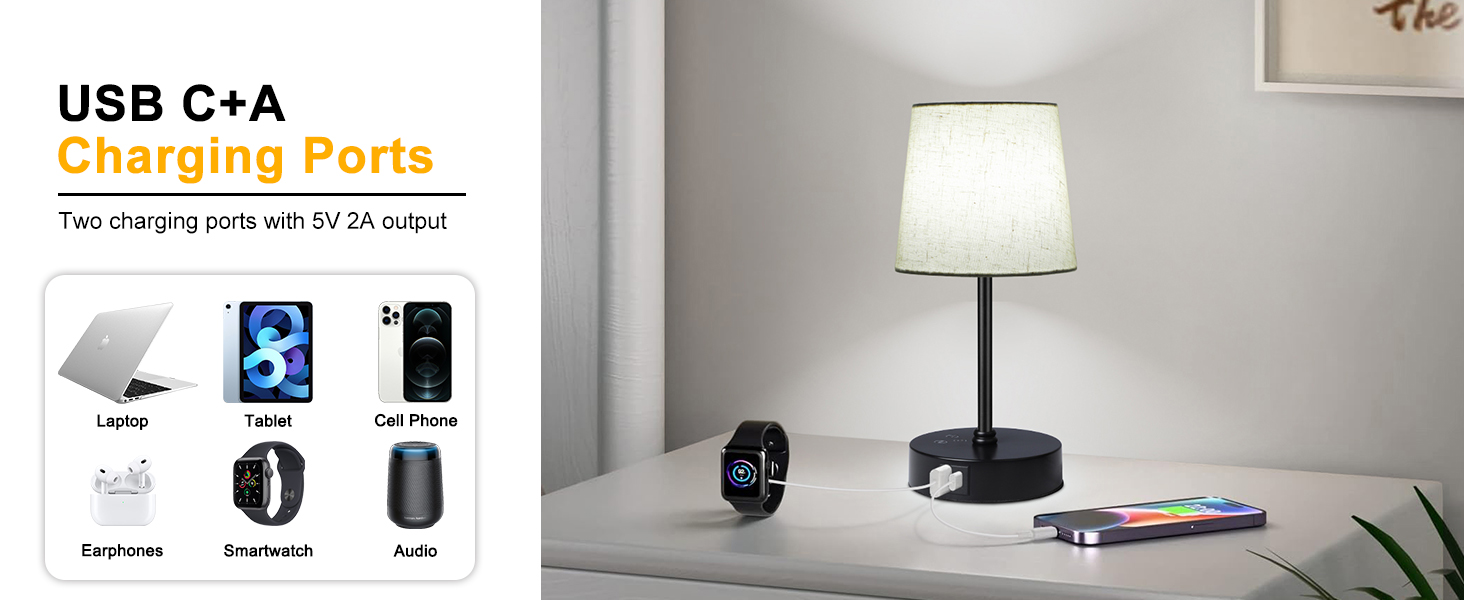 Nightstand Lamp with Dual USB Ports