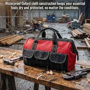 Wide Mouth Tool Bag, Collapsible Tool Tote with Waterproof Coating