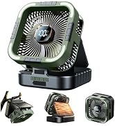 KIMMOO Solar Camping Fan with Light-10000mAh Rechargeable Portable, 6 Speeds, Digital Display, Ti...