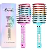 Boar Bristle Hair Brush Curved Vented Detangler Brush Faster Blow Drying, Paddle Detangling Brush...