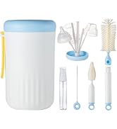 Ariseno Baby Bottle Cleaner Kit, 6-in-1 Silicone & Nipple Brush, Straw Brush, Drying Rack, Dispen...