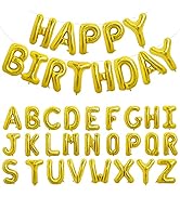 TONIFUL 65 Pcs 16 Inch Gold Happy Birthday Balloons and 2 Sets A-Z Foil Letters Balloons DIY Pers...