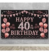 Trgowaul 40th Birthday Decorations for Women Rose Gold Birthday Backdrop Banner 5.9 X 3.6 Fts Hap...