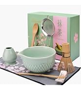 Joyscale Matcha Whisk Set, Ceramic Matcha Bowl with Spout 8 Pcs Matcha Kit Set(Celadon) for Makin...