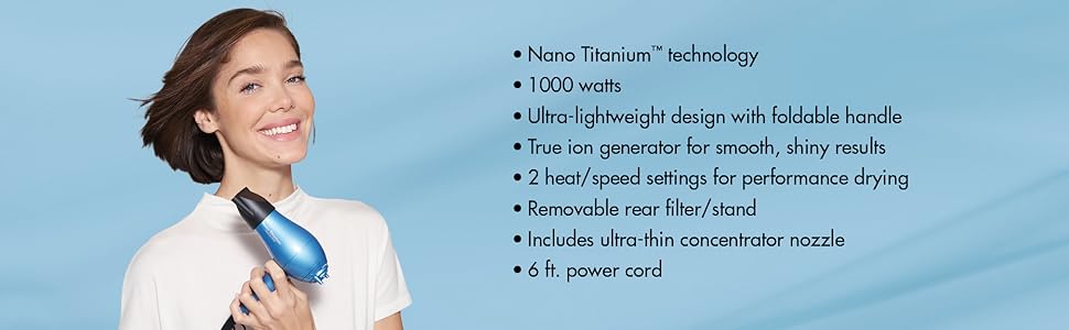 Nano Titanium Travel Dryer features and benefits