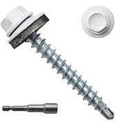 JEGONFRI 250pcs #10 x 1-1/2" White Hex Head Self-Drilling Metal Roofing Screws, EPDM Washer, Colo...