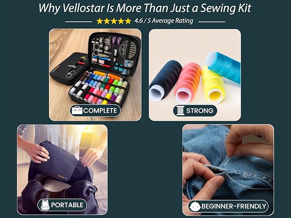 vellostar sewing kit, sewing kits for adults, needle and thread sewing kit travel small beginner