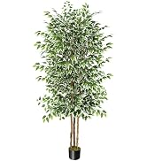 GTIDEA 7FT Ficus Artificial Tree with Natural Wood Trunk, Fake Trees Indoor | 83'' Tall Faux Silk...