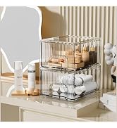 ZHIAI Makeup Organizer, Stackable Bathroom Organizers and Storage, Clear Cosmetic Storage Box For...