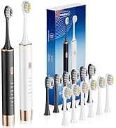 Aneebart Sonic 2 Pack Electric Toothbrush for Adults and Kids, Travel Toothbrush Includes 12 Repl...
