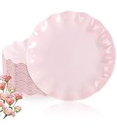LIYH 20 Pcs 10 Inch Pink Scalloped Plastic Plates Reusable - Unbreakable Plastic Plates for Weddi...