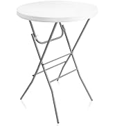Byliable 32in Cocktail Table White High Top Folding, Portable Bar Height Folding Table Round with...