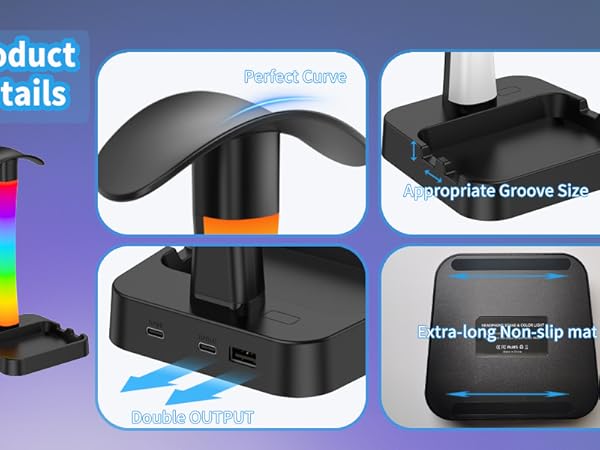 Headphone Stand with Charger,Headset stand with RGB Light