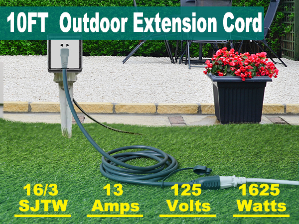 16AWG Cold Weather Outdoor Extension Cord, SJTW Extension Cable with 90 Degree Flat Plug