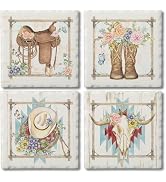 Thirstystone Rosewood Ranch 4-Pack Assorted Tumbled Tile Stone Coasters with Protective Cork Back...