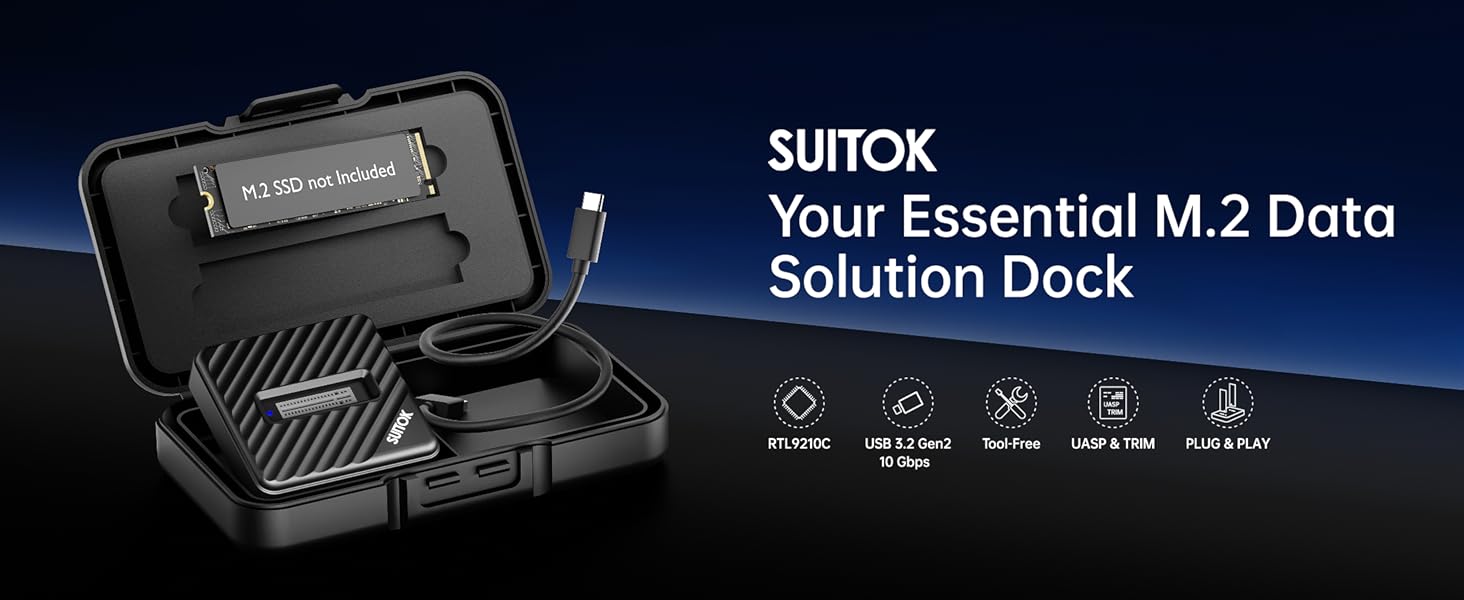 SUITOK M.2 NVMe SATA SSD reader plastic version with storage box for 22110 2280.