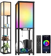OUTON Floor Lamp with Shelves, LED Dimmable Floor Lamp with Remote & App & Voice Control, Chargin...