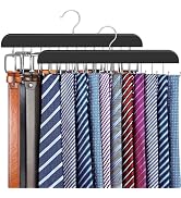 2 Pack Tie Rack & Belt Hanger 2 in 1 Tie Hanger Space Saving Max 42 Belts& 60 Ties Capacity for C...