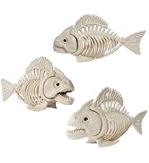 NEROSUN Halloween Fish Skeleton Decorations, 3 Pack 10" Plastic Animal Skeleton with Posable Jaw,...