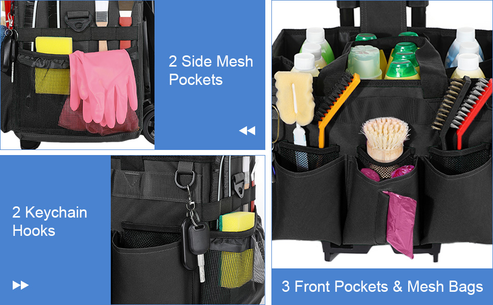 rolling cleaning caddy bag with detachable trolley