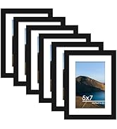 PEALSN 5x7 Picture Frame Set of 6, Display Pictures 4 x 6 with Mat or 5 x 7 without Mat for Wall ...