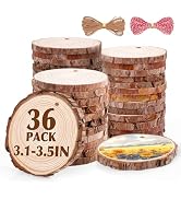 36 Pack Nature Wood Slices for Crafts,3.1-3.5In Unfinished Natural Wood Rounds.Wood Circles Predr...