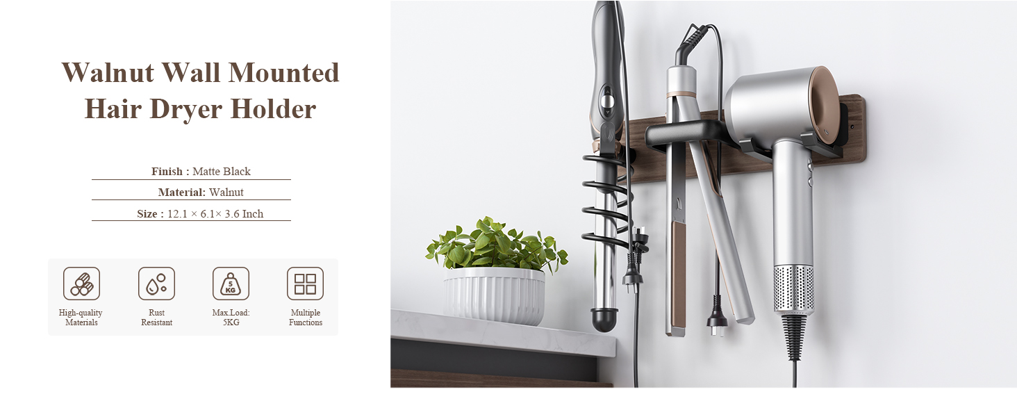 Walnut Hair Dryer Holder Curling Iron Holder Flat Iron