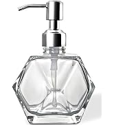 Modern Geometric Shape Clear Glass Soap Dispenser, Lotion Dispenser Bottle with Rust Proof Stainl...