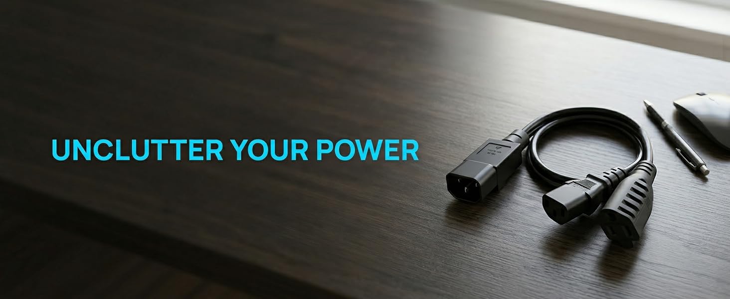 C14 to C13+5-15R Y Split Short Power Adapter Cord