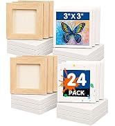 FIXSMITH Mini Stretched Canvas - 24 Pack 3 x 3 Inch, 2/5” Profile Small Square Canvases, 100% Cot...