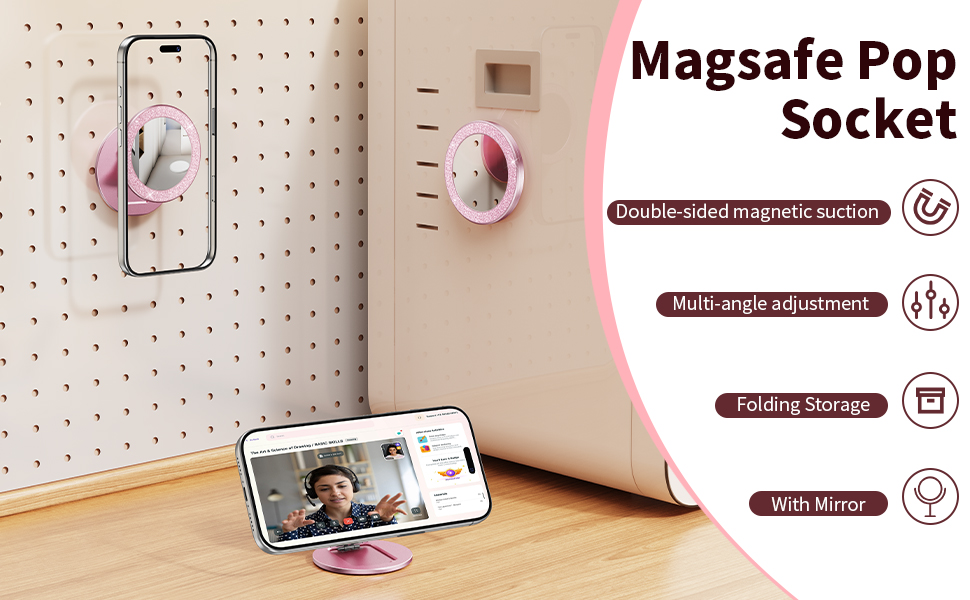 Portable Double-Sided Magnetic Phone Holder with Mirror