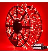 JMEXSUSS 163 FT 500 LED Red Valentine Lights, Clear Wire Red Christmas Lights Plug in, 8 Modes Re...