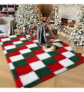 KICMOR Christmas Area Rug for Bedroom Living Room, 4x6 Fluffy Soft Red Green White Checkered Shag...
