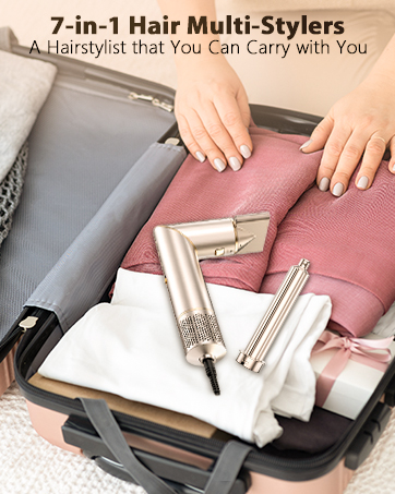 A sleek vanity table with a mirror, adorned with various hair styling products and accessories, crea