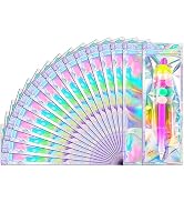 Funfery 100 Pack Holographic Bags Clear Window Resealable Bags for Candy Party Favor, Mylar Zippe...