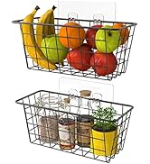 MaraFansie Hanging Kitchen Baskets Wire Storage Basket Over the Cabinet Door Organizer, No Drilli...