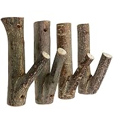 Tsnamay 4Pcs Real Wood Tree Branch Wall Hook, Farmhouse Rustic Decorative Wooden with Bark Trunk ...