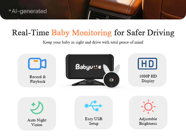 Baby Car Camera with Video Recording & Playback