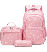 ZHANAO Daisy Prints Backpack Set with Lunch Kits Bookbag for Teenager Girls 3pcs Gradient SchoolB...