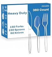360 Count Extra Heavy Duty Clear Plastic Silverware, Disposable Plastic Utensils Set, 150 Forks, ...