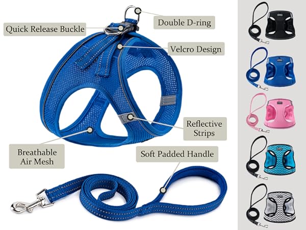 Dog Harness with Leash Set, No Pull Adjustable Reflective Step-in Puppy Pet Vest Harnesses