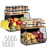 Clothink Fruit Basket 2 IN 1 Magnetic & Hanging Wall Produce Basket with Spice Rack for Potato an...
