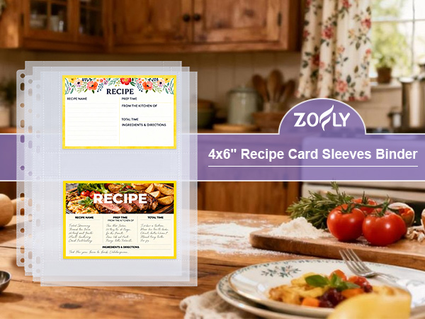 4x6 Recipe Card Sleeves,3 Ring Binder Recipe Card Protector Pages