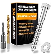 Xpokcai 10 Sets 3/8" x 4" Hex Head Lag Screws for Wood, Hex Head Lag Bolts,304 Stainless Steel 18...