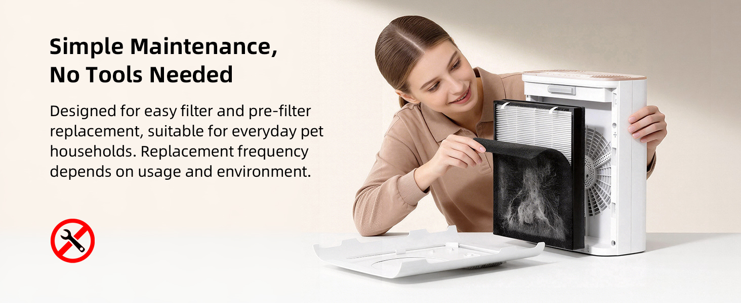 Effortlessly removing and replacing a pet air purifier filter, easy home maintenance