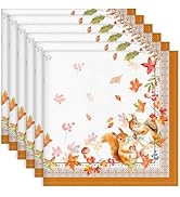 Arquiel Fall Leaf Squirrels Print Cloth Napkins 100% Cotton, 18