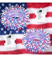 4th of July Decoration Lights - 2 Pack Total 33ft 100 LEDs Red White Blue Battery String Lights w...